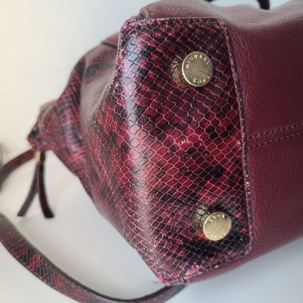 Michael Kors Burgundy Leather Python Embossed Satchel Shoulder Bag Purse Large - Picture 8 of 16